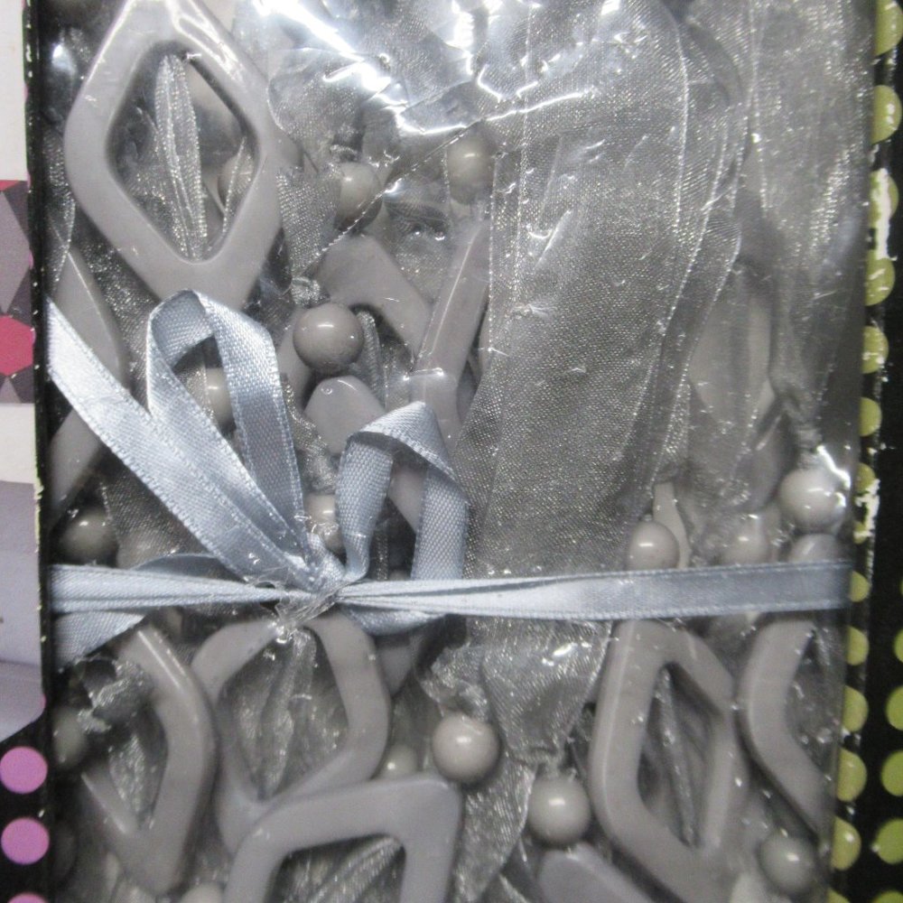 Grey Beaded Ribbon Window Curtain/Panel - Picture 3 of 6